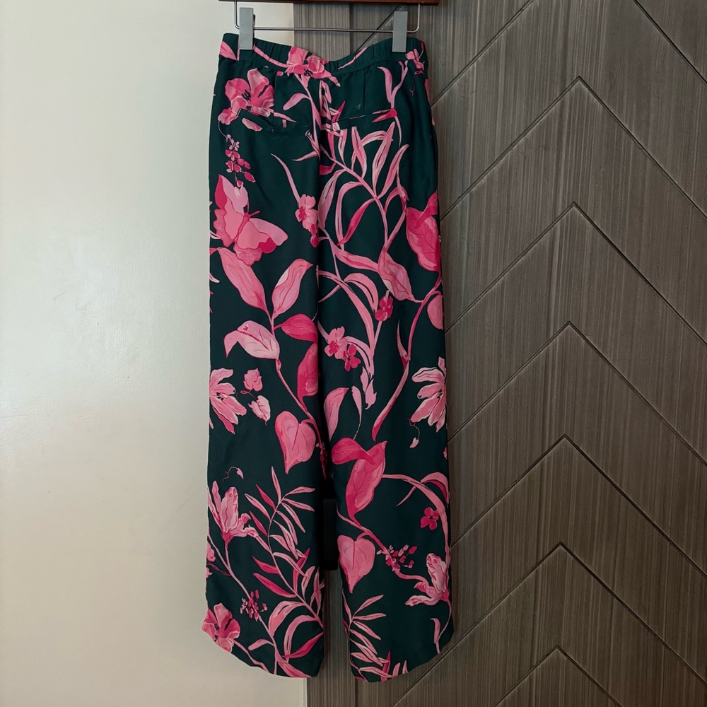 Anthropologie Tropical Floral Breezy Print Wide Leg Pants Green Pink Size 2 - Picture 7 of 13